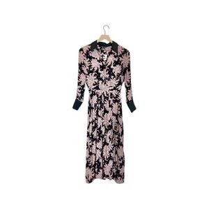 TOPSHOP. Black Pink  Paisley Print Front Button Long Sleeves Front Slits Dress 2
